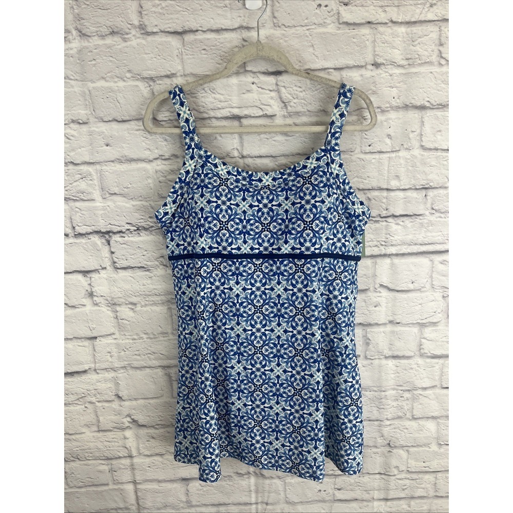 Coldwater Creek NWT Women's Blue White One Piece Swimsuit Beach Size  16 READ